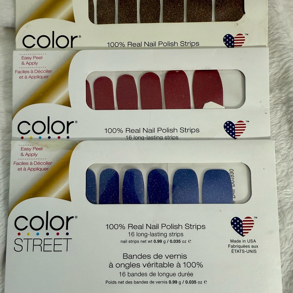 Set of Damaged Outer Package Color Street - Sparkly Brown, Rose and Blue.